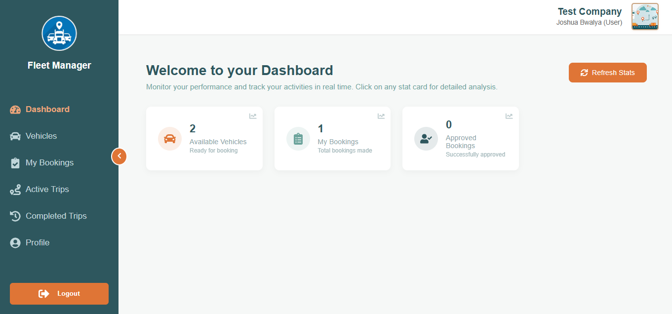 Fleet Manager user dashboard